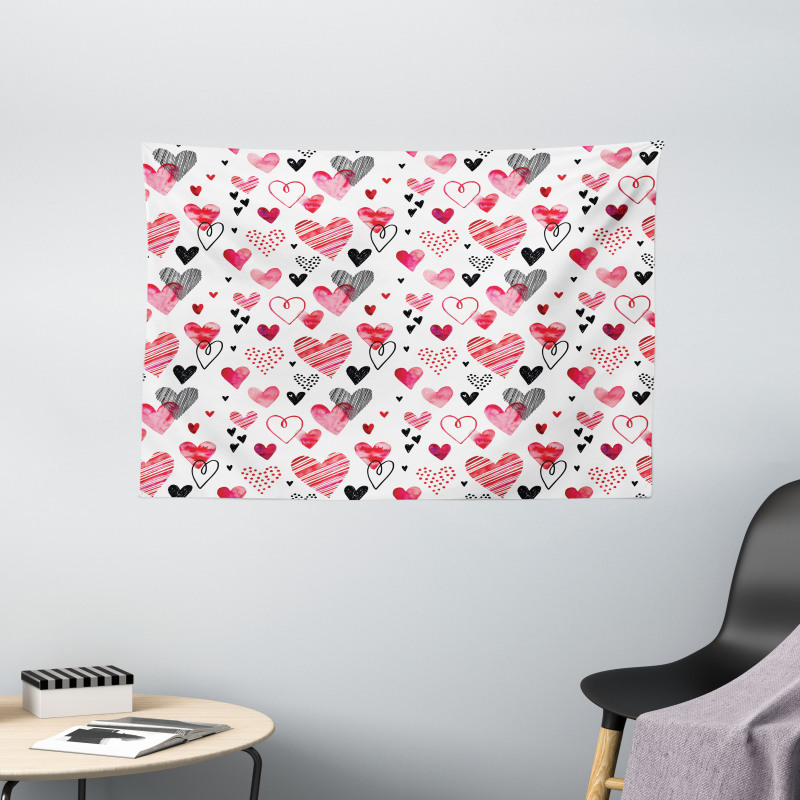 Doodle Heart Designs Wide Tapestry