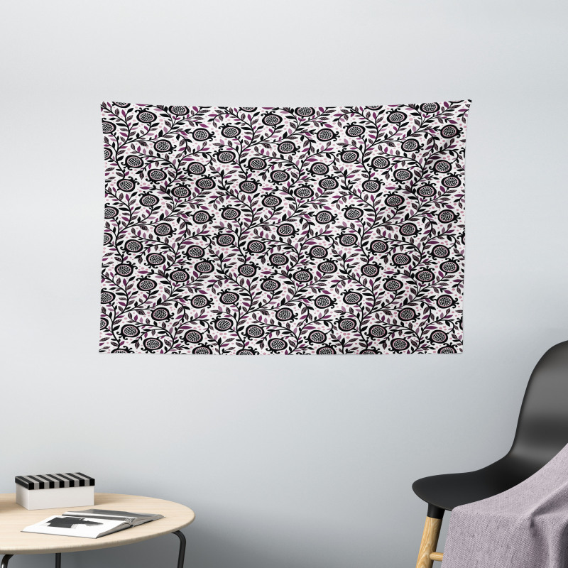 Pomegranate Floral Wide Tapestry