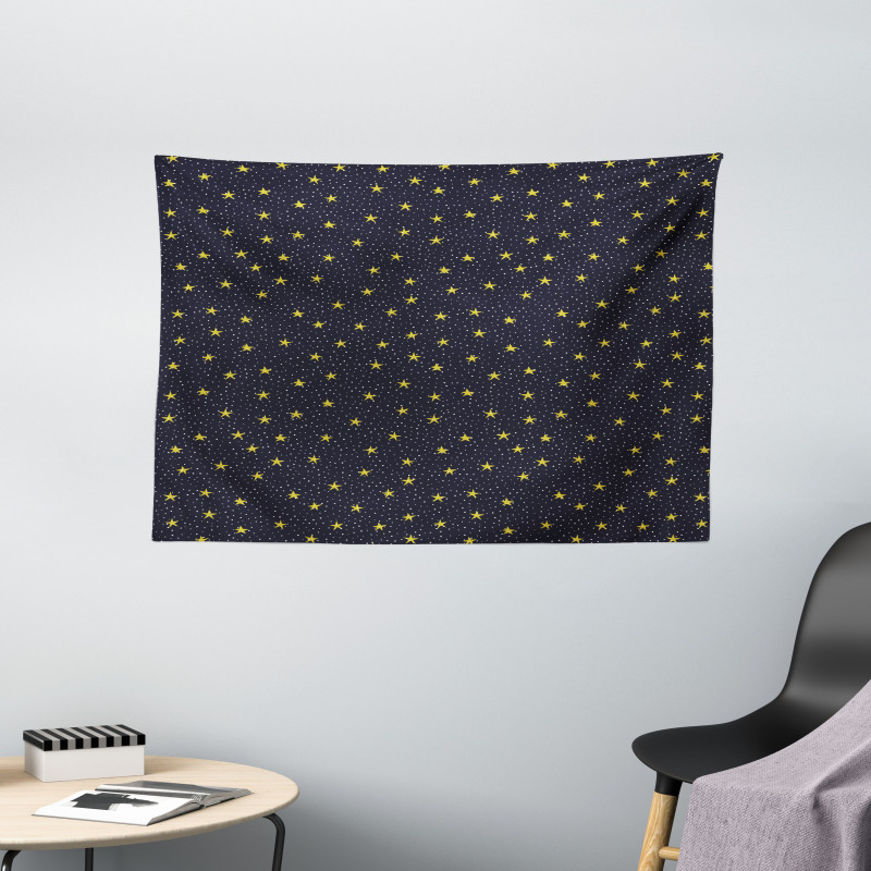 Yellow Stars and Dots Wide Tapestry