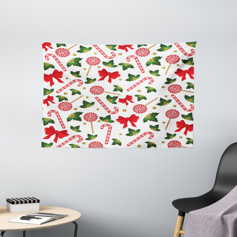 Mistletoe and Sweets Wide Tapestry