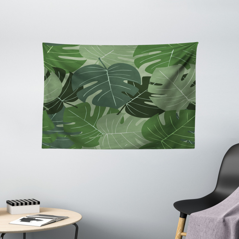 Camo Palm Leaves Wide Tapestry