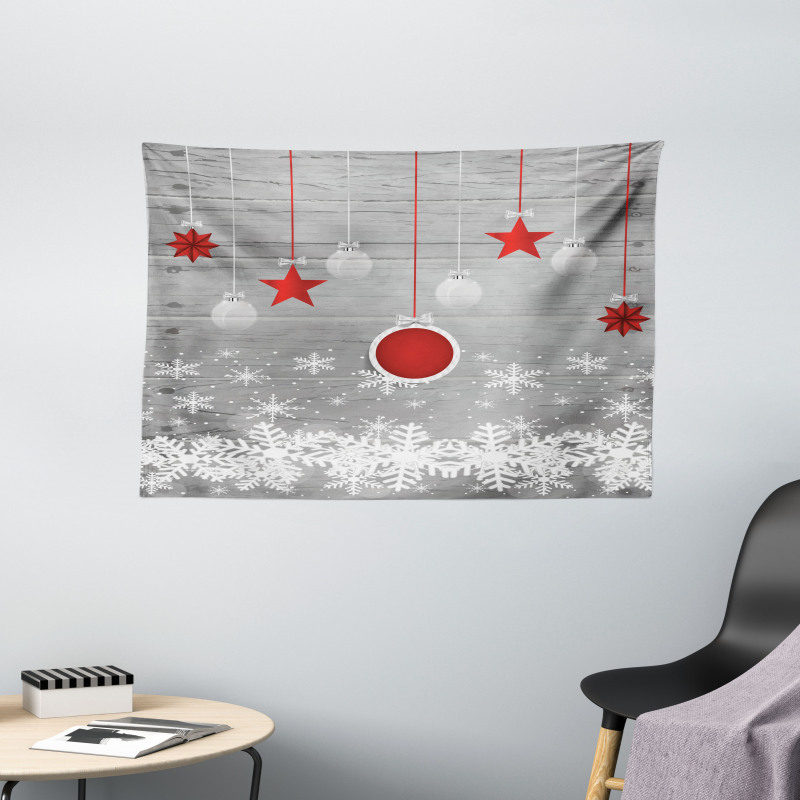 Stars Baubles Snow Wide Tapestry