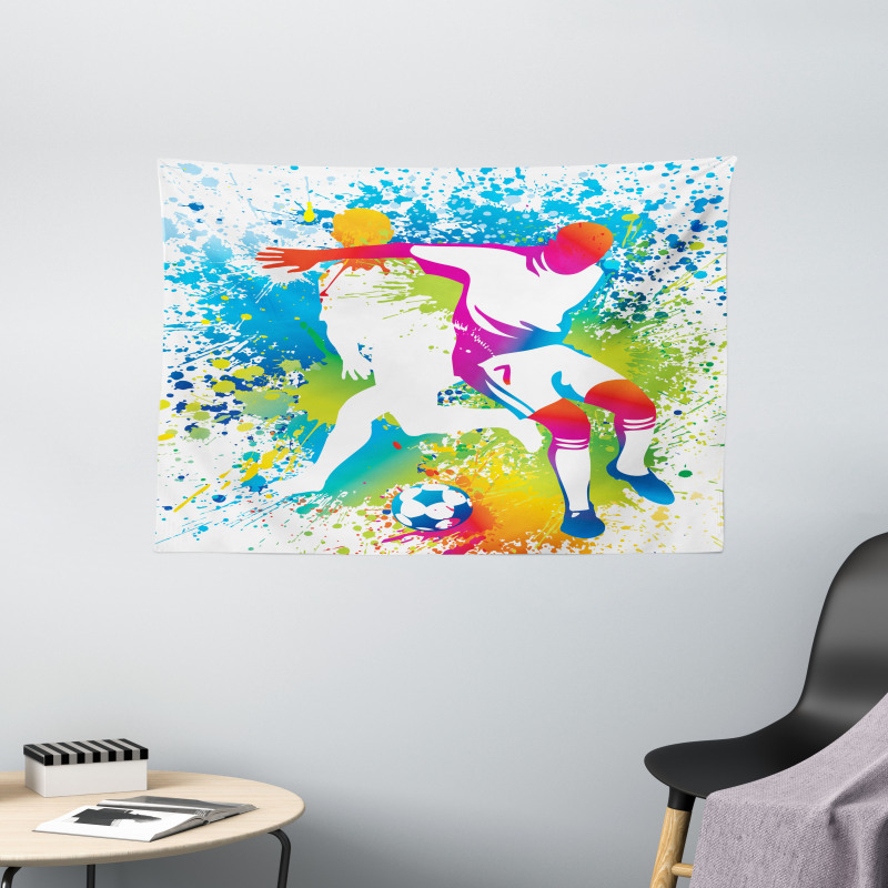 Football Players Colorful Wide Tapestry