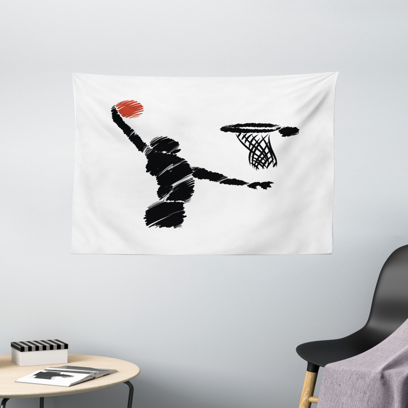 Basketball Player Artwork Wide Tapestry