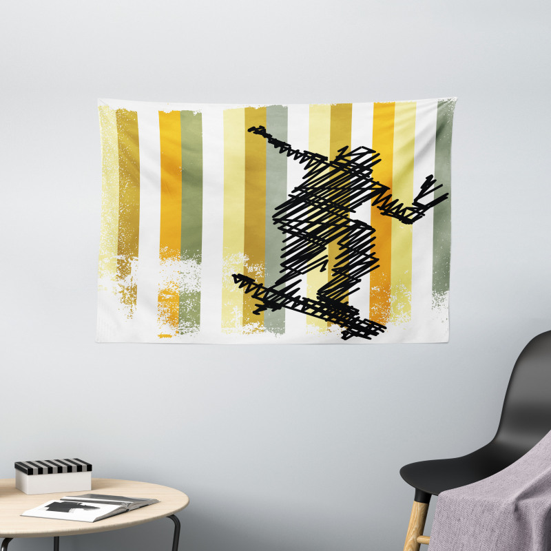 Skateboarder Scribble Wide Tapestry