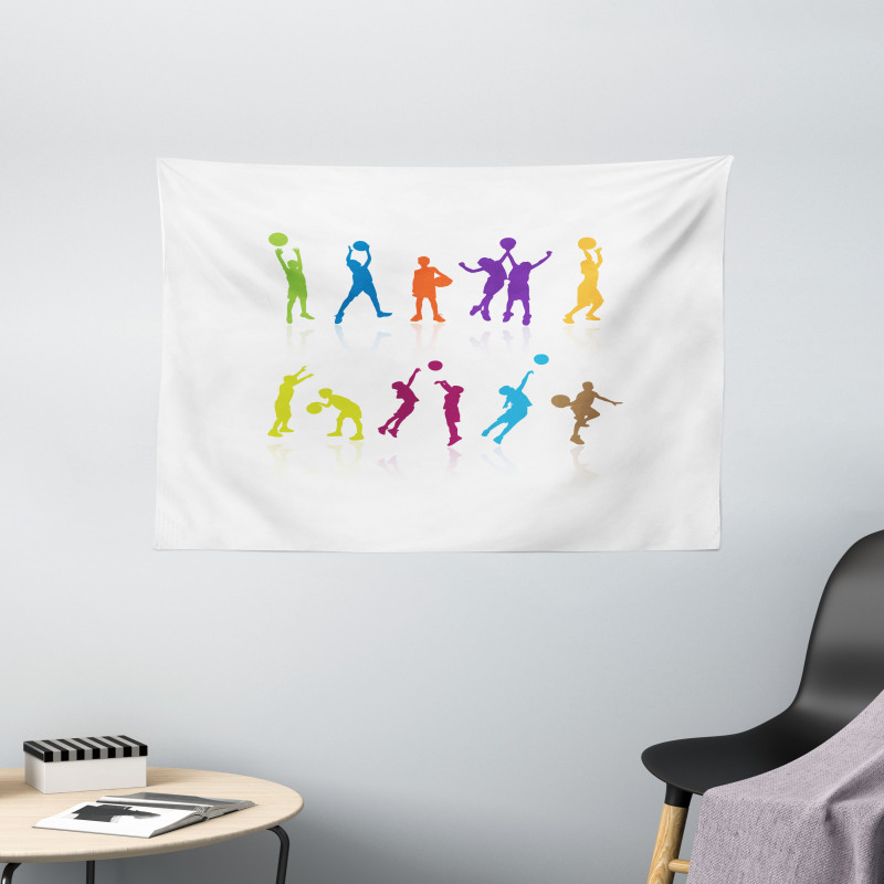 Colorful Kids Basketball Wide Tapestry