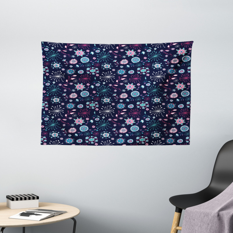 Pansy Bluebell Dandelion Wide Tapestry