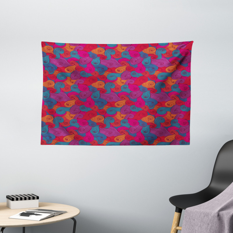 Colorful Swirls Curls Wide Tapestry