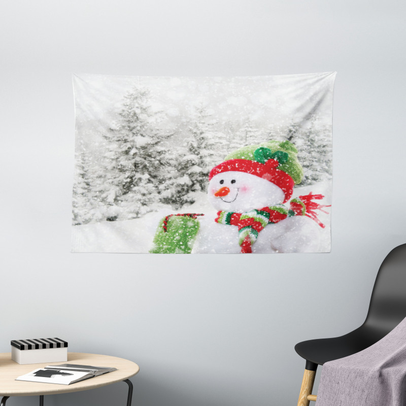 Snowy Woodland Holiday Wide Tapestry