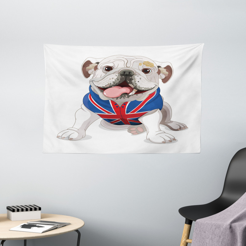 Puppy with Flag Wide Tapestry