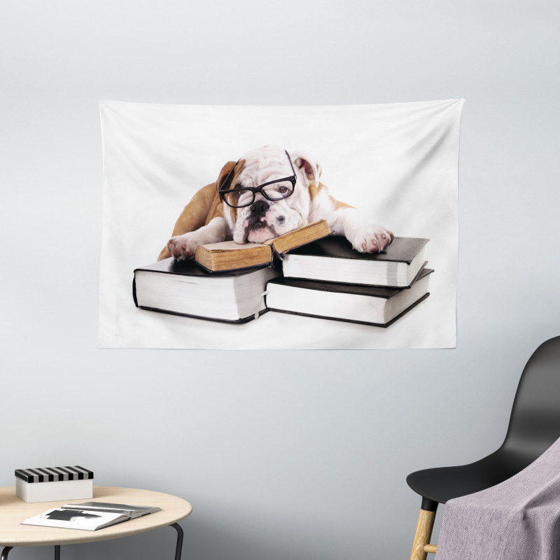 Glasses Dog Wide Tapestry