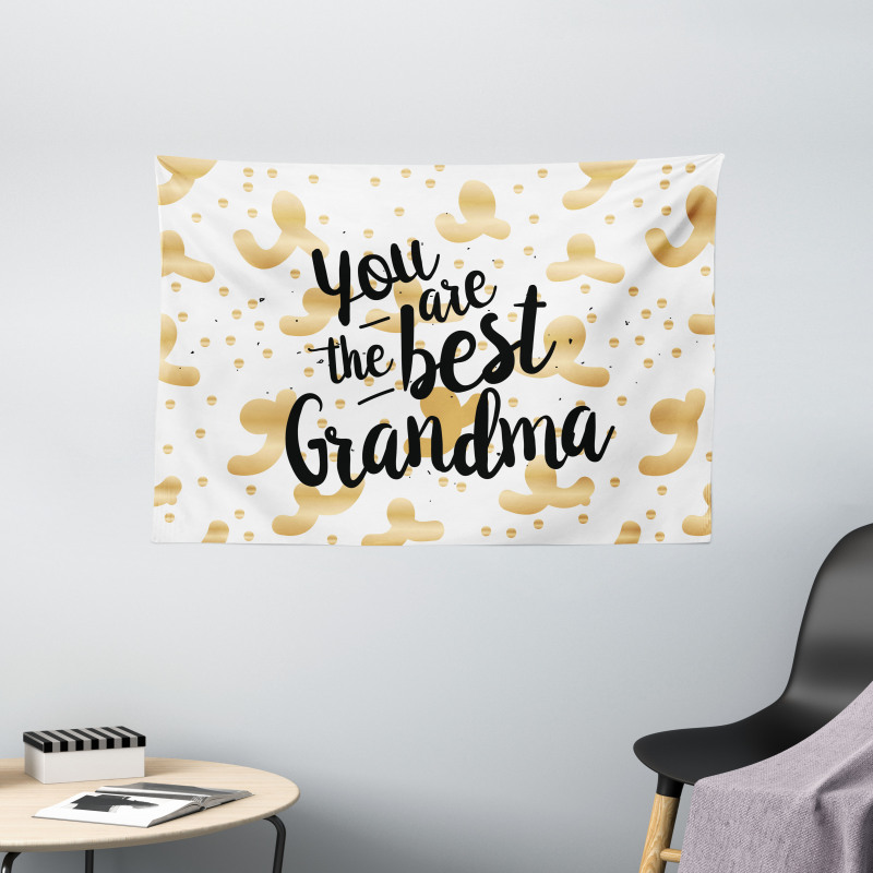 Beige Dots and Swirls Wide Tapestry