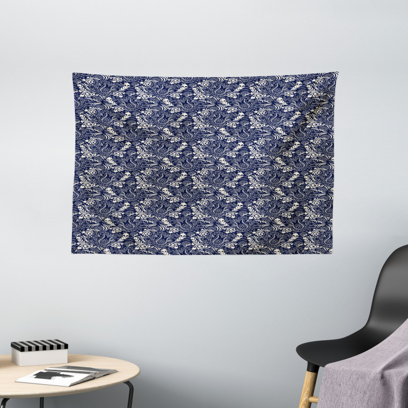 Curved Eastern Leaves Wide Tapestry