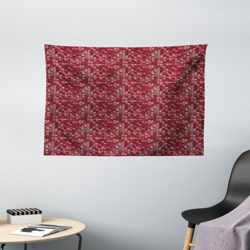 Foliage Silhouette Motif Wide Tapestry