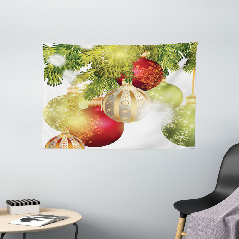 Baubles Motifs Yuletide Wide Tapestry