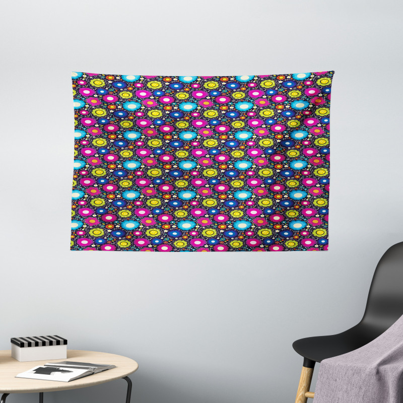 Doodle Flowers Kids Wide Tapestry