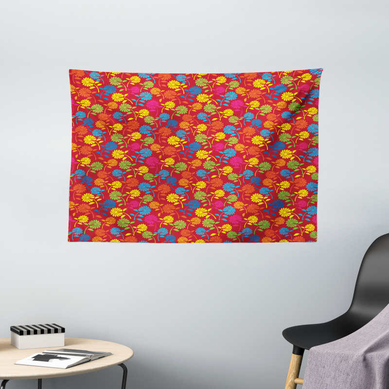 Colorful Blooming Daisy Wide Tapestry