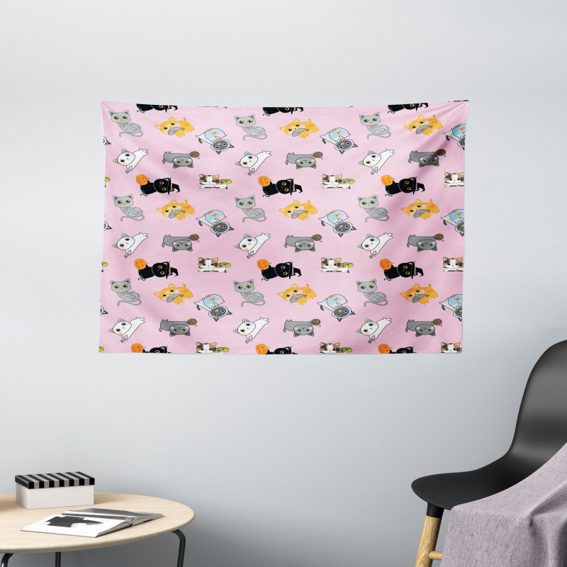 Colorful Baby Kittens Wide Tapestry