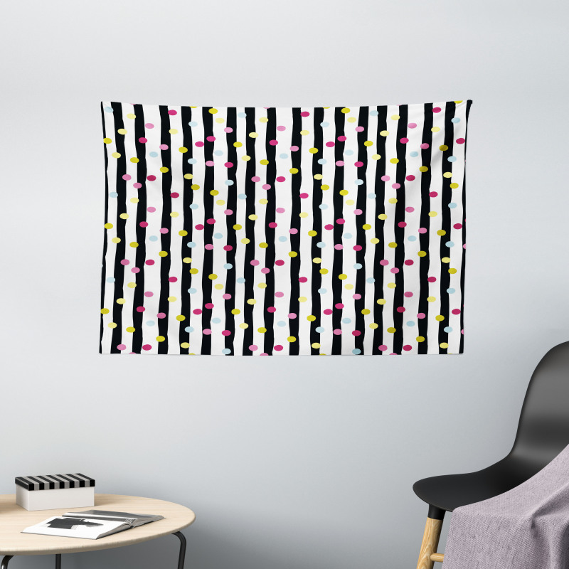 Colorful Dots and Stripes Wide Tapestry