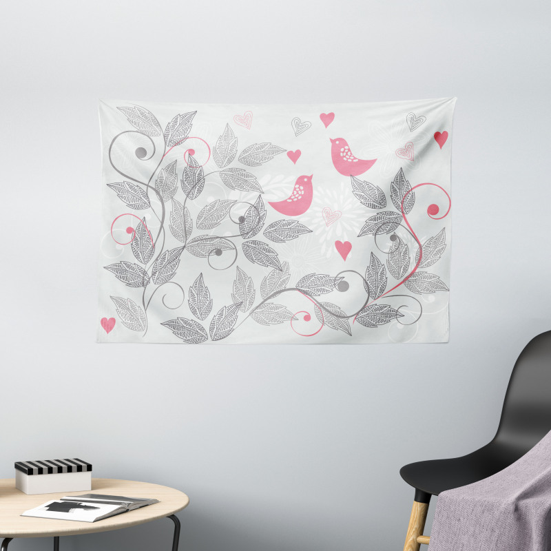 Retro Love Birds Wide Tapestry