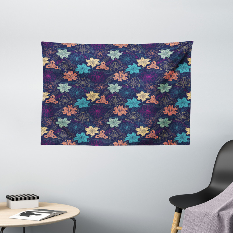 Exotic Hibiscus Design Wide Tapestry