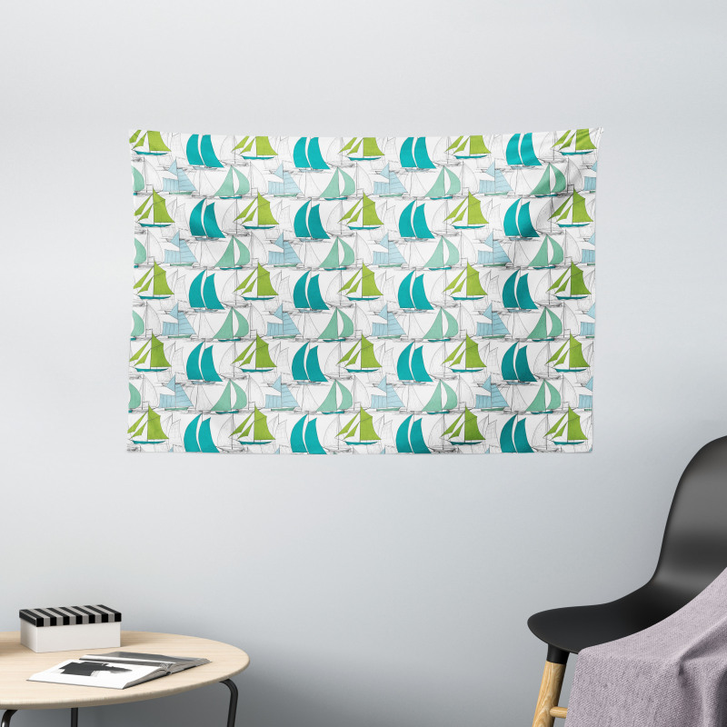 Sailing Boat Theme Wide Tapestry