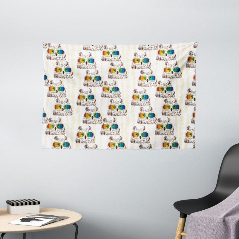 Funny Birds with Glasses Wide Tapestry