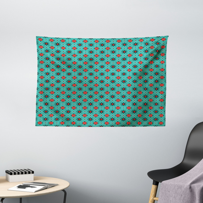 Geometric Retro Motifs Wide Tapestry