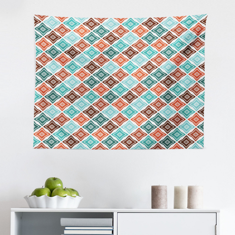 Geometrik Mikrofiber Geniş Duvar Halısı El Çizimli İç İçe Kareli Retro Poster