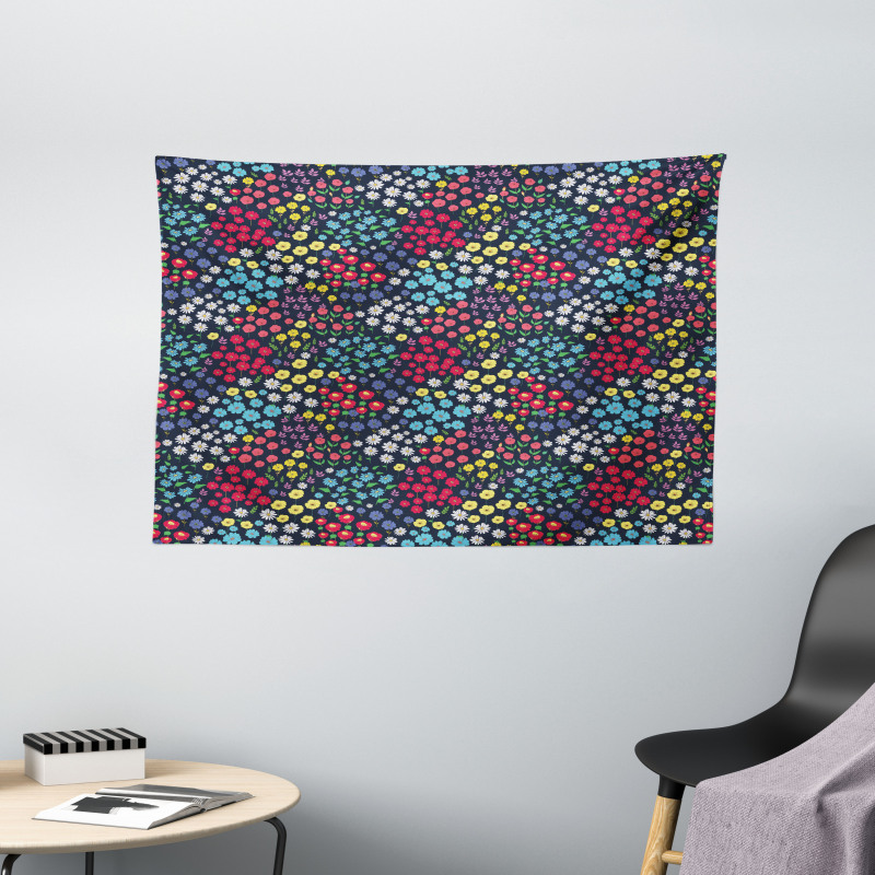 Colorful Spring Blossoms Wide Tapestry