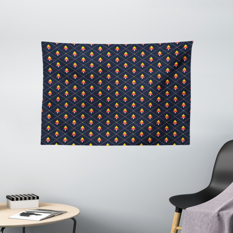 Pine Trees Checkered Wide Tapestry