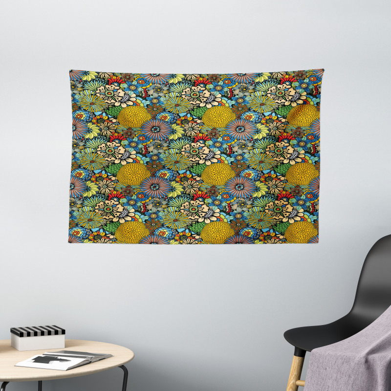 Whimsical Florist Doodle Wide Tapestry