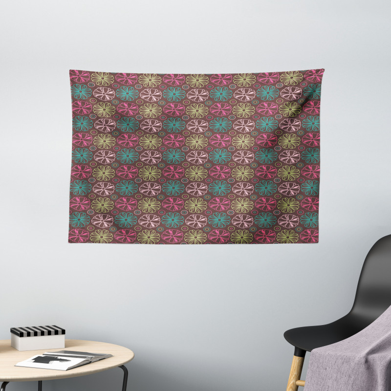 Bows Circles Retro Wide Tapestry