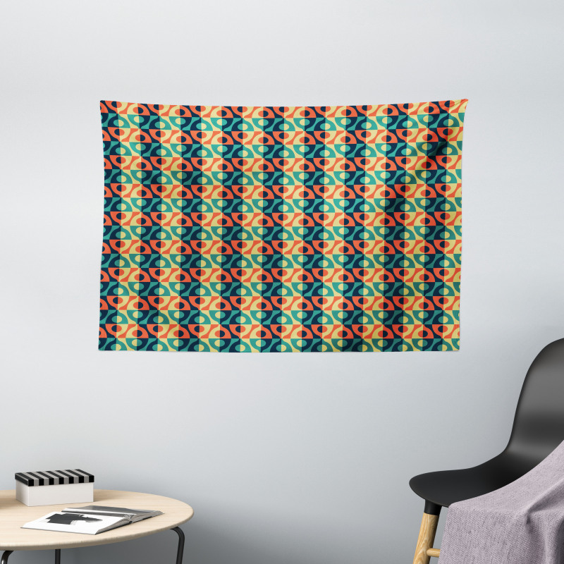 Grid Style Square Pattern Wide Tapestry