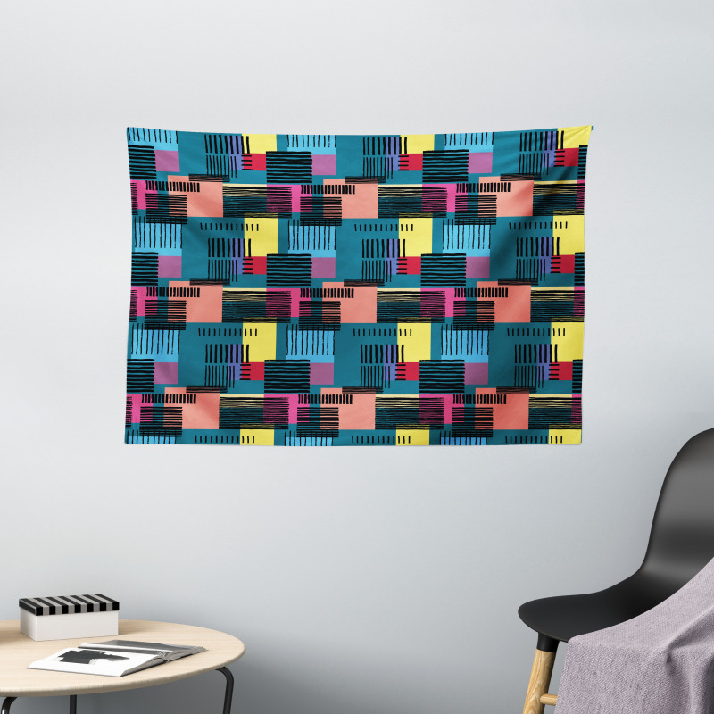 Vintage Geometric Shapes Wide Tapestry