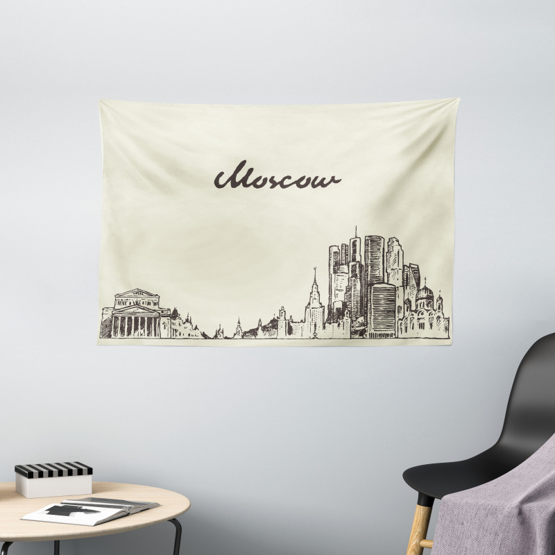 Sketch Style Moscow Wide Tapestry