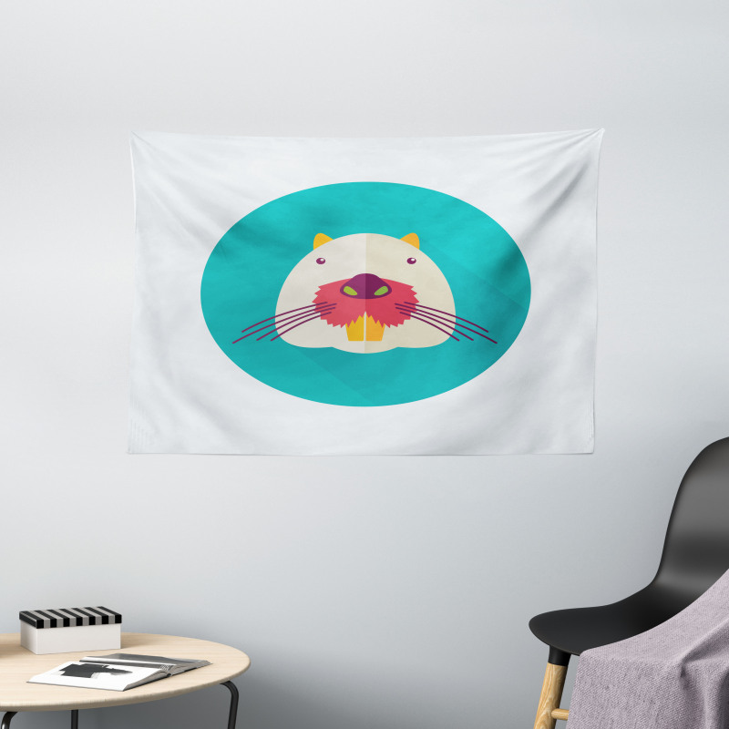 Cartoon Beaver Design Wide Tapestry