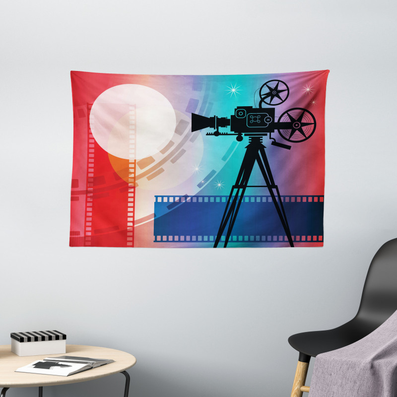 Movie Reel Vintage Motif Wide Tapestry