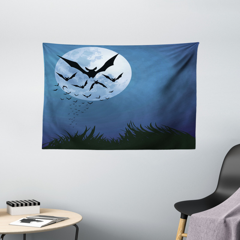 Cloud of Bats Flying Wide Tapestry