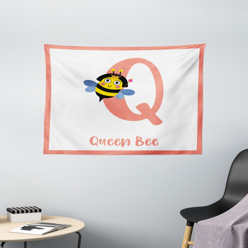 Cartoon Animal Letter Q Wide Tapestry