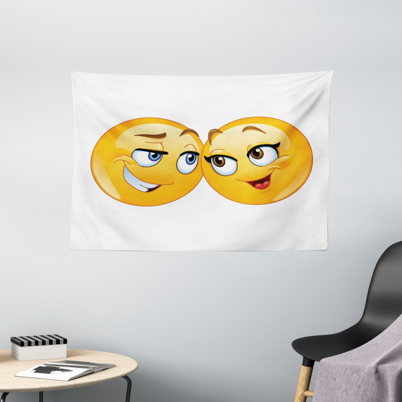 Loving Emoticon Couple Wide Tapestry