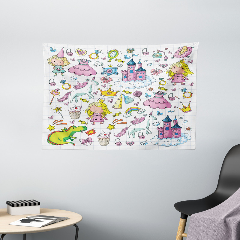 Girls Fairytale Theme Wide Tapestry