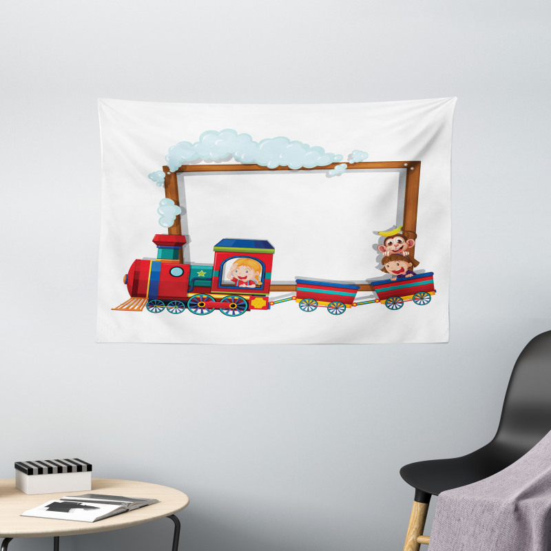 Children on Cartoon Train Wide Tapestry