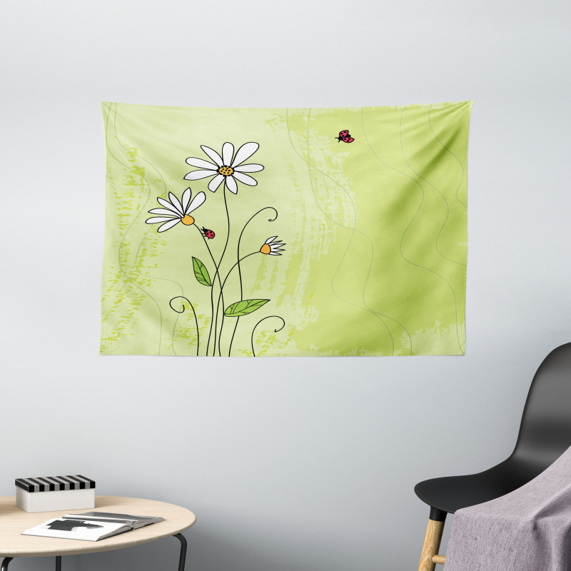 Chamomile Ladybugs Art Wide Tapestry