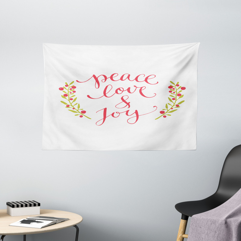 Peace Love Joy Berries Wide Tapestry