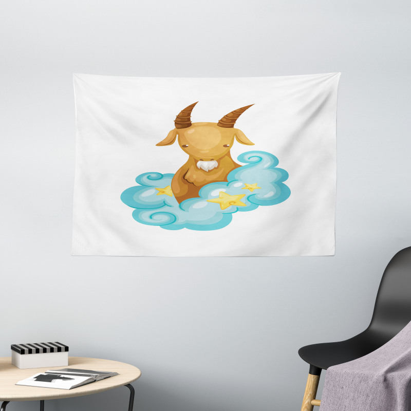 Cartoon Goat Wide Tapestry