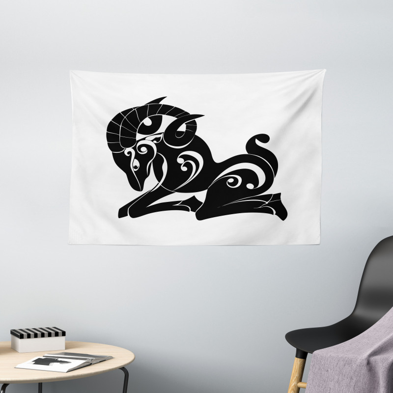 Monochrome Goat Wide Tapestry