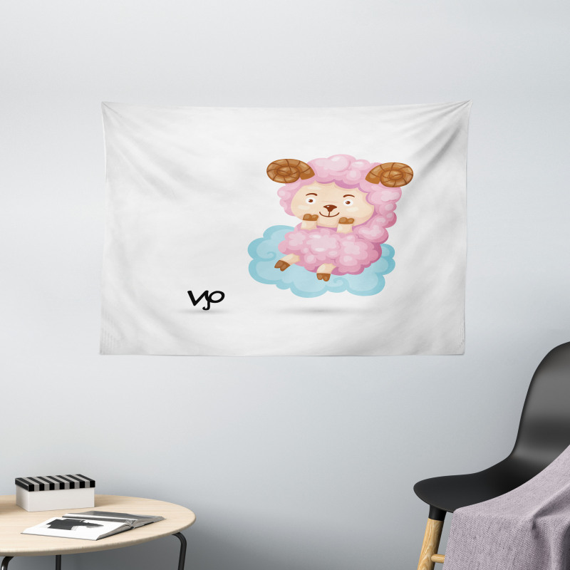 Cartoon Sheep Kids Wide Tapestry