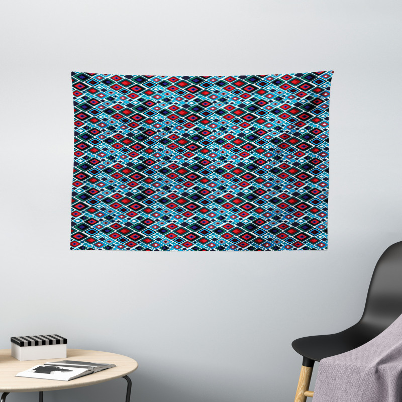 Abstract Squares Design Wide Tapestry