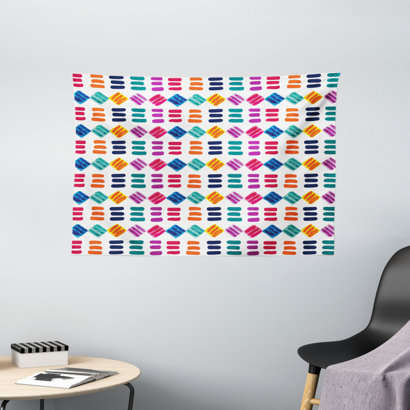 Watercolor Squares Lines Wide Tapestry